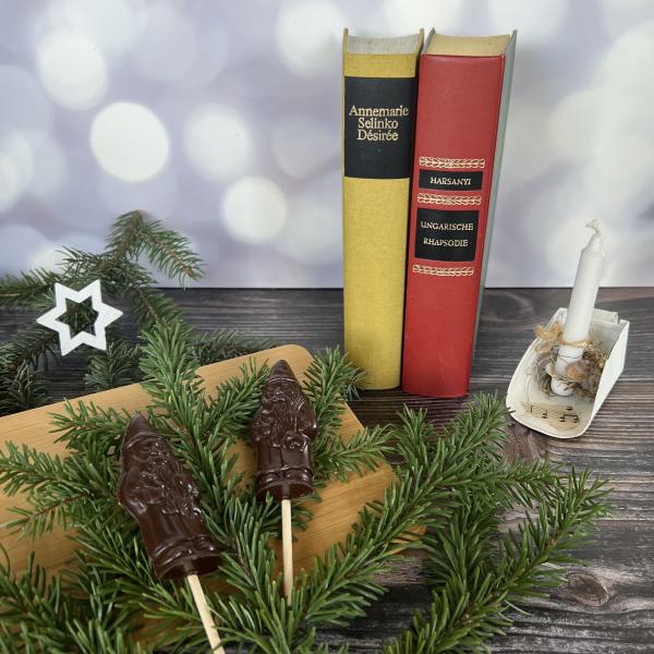 Relief-Lolli Weihnachtsmann in dunkler Schokolade